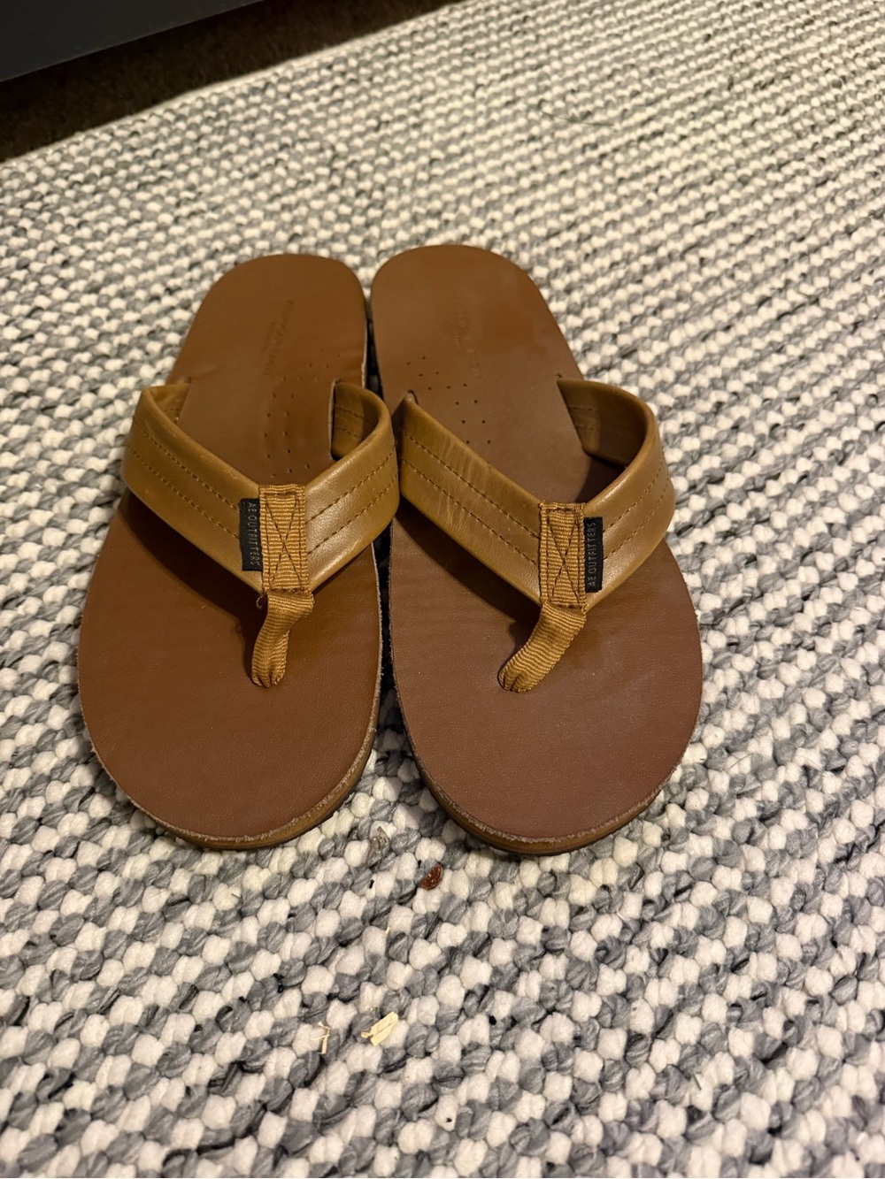 American Eagle Outfitters Brown Tan Leather-Look Flip Flops